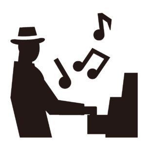 ジャズピアノを弾く男性のイラストの画像